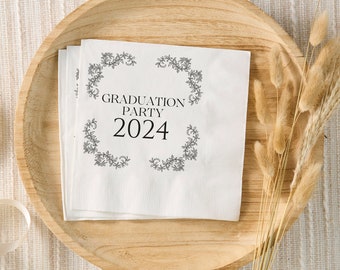 Personalisierte Servietten zum Abschluss 2024, schwarz-weiße Servietten zum Hochschulabschluss, individuelles Abschlussgeschenk, Abschluss-Cocktail-Servietten-Geschenk