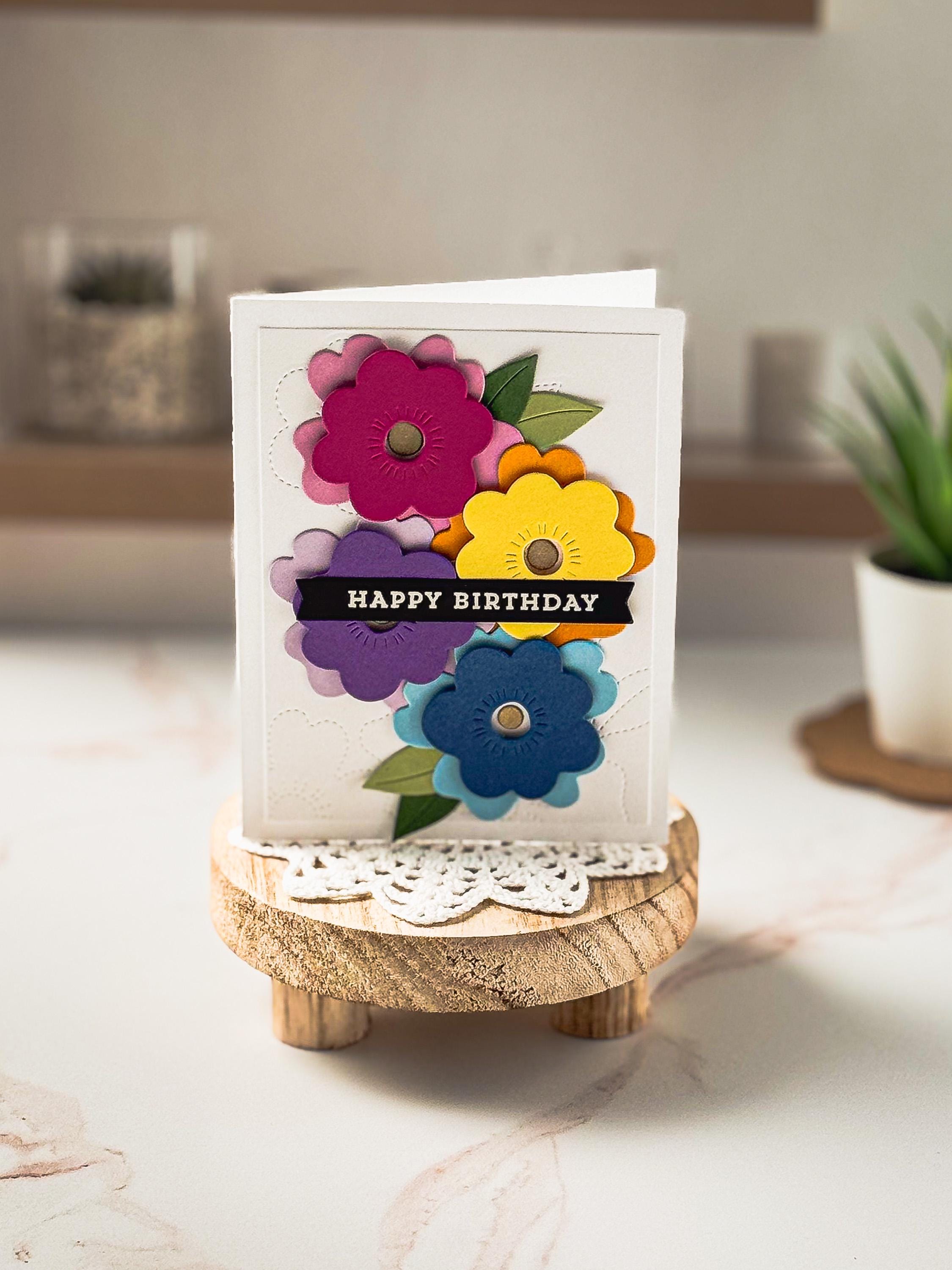 Floral Happy Birthday Card: Bright Flowers, Blank Inside