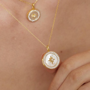 Mother of Pearl Northern Star locket • Wedding Gift • Photo Locket • Engraved Locket • Customized Locket • Gold Locket • Personalized locket