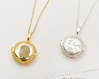 Fingerprint Locket Necklace • Custom Handwriting Jewelry • Custom fingerprint • Memorial gift • Gifts for mom •  Thumbprint jewelry