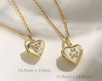 Personalized Heart Locket • Custom Pet Paw Necklace • Pet Photo Locket Necklace • Custom Photo Locket Necklace • Engraved Heart Locket