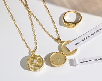 Mond-Stern-Medaillon • Individuelle Medaillon • Weihnachtsgeschenk • Gold Medaillon • Personalisierte Medaillon