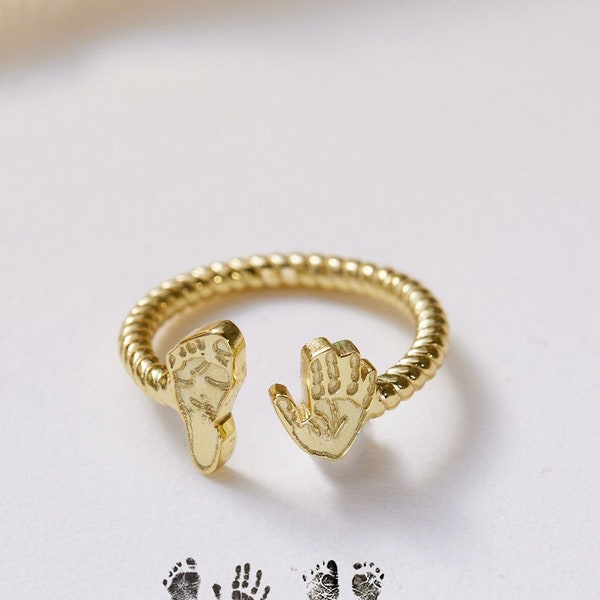 Personalisierter Hand-Fuß-Abdruck-Ring • Geschenk zur Babyparty • Geschenk für frischgebackene Mama • Geschenk für Mama