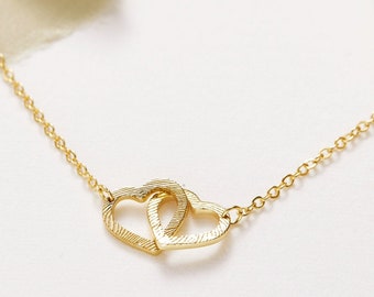 Interlocking Heart Necklace • Fingerprint Necklace • Two Linked Heart Infinity Necklace • Custom fingerprint • Mother Daughter Necklace