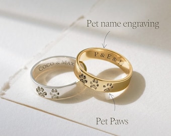 Pet Paw Ring • Personalized Paw Print Ring • Gift For Mom • Dog Mom Gift • Sterling Silver Pet Memorial Ring • Pet Loss Gifts