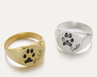 Paw Print Ring • Your Actual Pet Paw Print Ring • Custom Pet Ring • Dog Paw Ring • Cat paw Ring • Personalized dog paw • Signet Ring