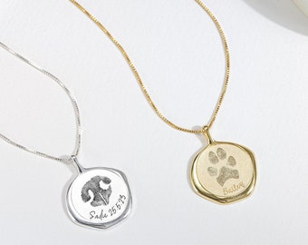 Paw Print Necklace • Your Actual Pet Paw Print Necklace • Custom Wax Seal Pet Necklace • Dog Paw Necklace • Cat paw necklace • Mother&#39;s Day