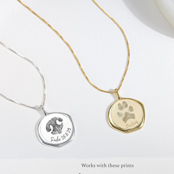 Paw Print Necklace • Your Actual Pet Paw Print Necklace • Custom Wax Seal Pet Necklace • Dog Paw Necklace • Cat paw necklace • Mother's Day