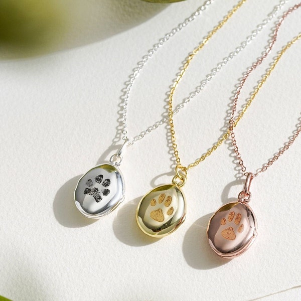 Paw Print Necklace • Pet Locket Necklace • Custom Pet Photo Locket Necklace • Personalized Locket • Engraved Locket •  Pet Photo Locket