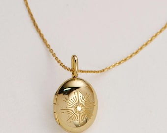 Medallón Sunshine • Medallón ovalado • Medallón para fotos • Medallón grabado • Regalo personalizado • Medallón dorado • Regalo para ella