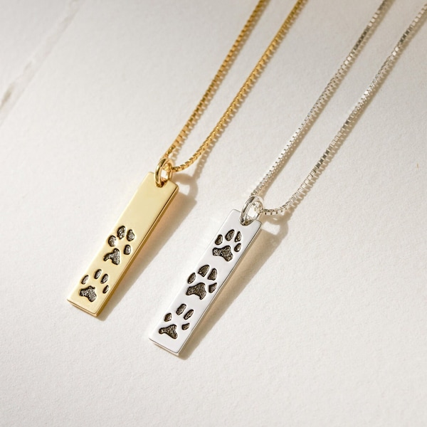 Paw Print BarNecklace • Your Actual Pet Paw Print Necklace • Custom Pet Necklace • Dog Paw Necklace • Cat paw necklace • Personalized Gift