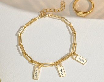 Custom Mini Name Bar Bracelet • Engraved Charm Bracelet • Paperclip Bracelet • New Mom Gift • Custom Name Bracelet