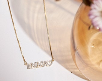 Custom Pavé Name Necklace • Gold Name Necklace • Letter Necklace • Nameplate Necklace • Name Necklace • Gift for her