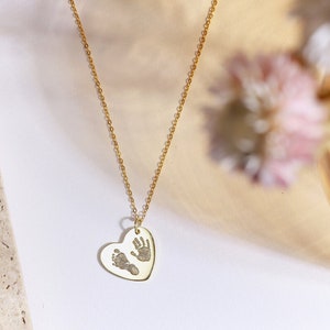 Footprint Print Necklace • Heart Necklace • HandPrint Necklace • Custom Footprint Necklace • Heart Pendant • Kid&#39;s Hand Foot print Necklace