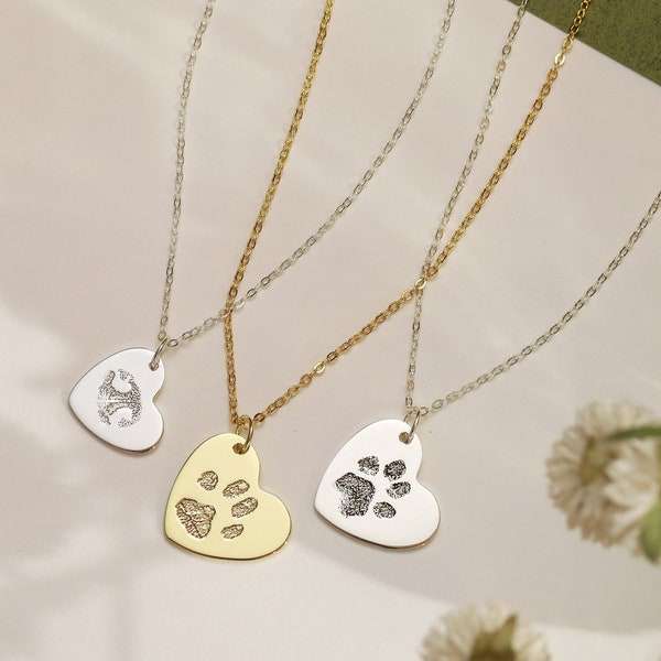 Paw Print Necklace • Heart Necklace • Actual Pet Paw Print Necklace • Custom Pet Necklace • Heart Pendant • Dog Paw Necklace