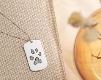 Silver Dog Tag Necklace • Paw Print Necklace • Tag Necklace • Military Dog Tags • Medical ID Necklace • Gift for Him • Father's Day Gift