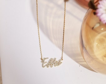 Pavé Handwriting Necklace • Script Name Necklace • Signature Necklace • Dainty Name Necklace • Gold Name Necklace