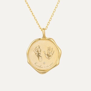 Newborn Necklace • Footprint Necklace • Wax Seal Necklace • Personalized Mothers Gift • Baby Shower Necklace • Gifts for mom •  New Mom Gift