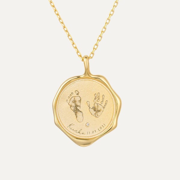 Collier nouveau-né • Collier empreinte de pas • Collier sceau de cire • Cadeau personnalisé pour une mère • Collier baby shower • Cadeaux pour maman • Cadeau pour nouvelle maman