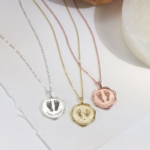 Newborn Necklace Footprint Necklace Wax Seal Necklace Personalized Mothers Gift Baby Shower Necklace Gifts for mom New Mom Gift image 6