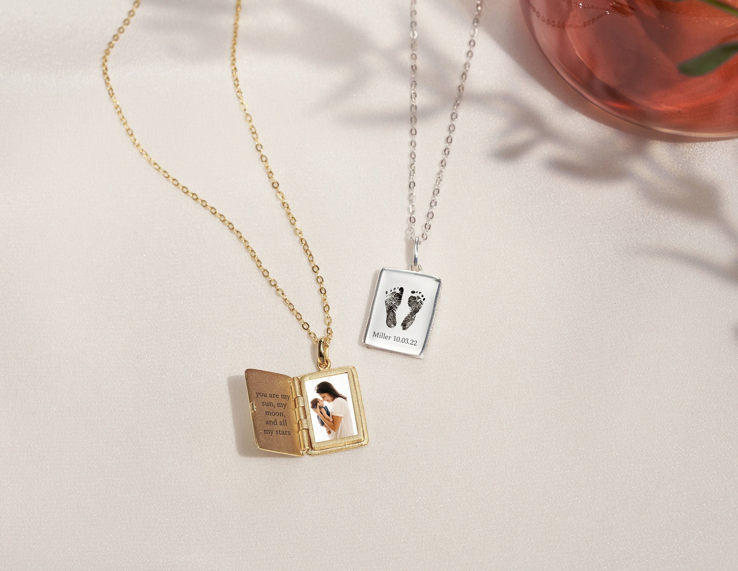 Book Locket Necklace • Custom New Born Book Locket • Gift for new mom • Custom Photo Locket • Personalized Locket • Engraved Locket