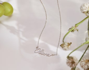 Pavé Handwriting Necklace • Script Name Necklace • Signature Necklace • Dainty Name Necklace • Gold Name Necklace