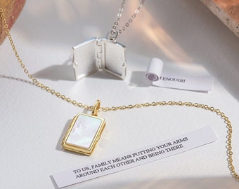 Mother of Pearl locket • Rectangle Locket • Photo Locket • Engraved Locket • Customized Locket • Gold Locket • 925 Sterling Silver
