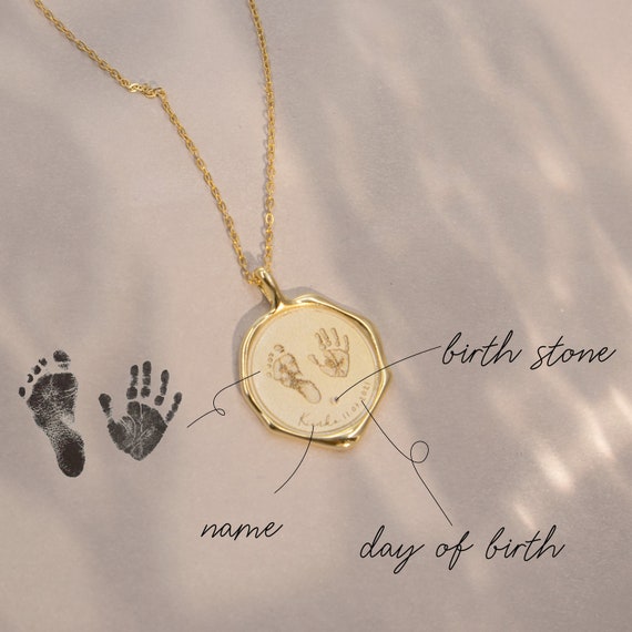 Newborn Necklace • Footprint Necklace • Wax Seal Necklace • Personalized Mothers Gift • Baby Shower Necklace • Gifts for mom • New Mom Gift