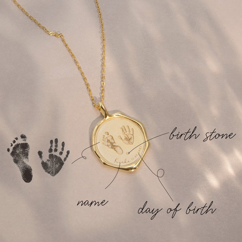 Newborn Necklace • Footprint Necklace • Wax Seal Necklace • Personalized Mothers Gift • Baby Shower Necklace • Gifts for mom •  New Mom Gift 