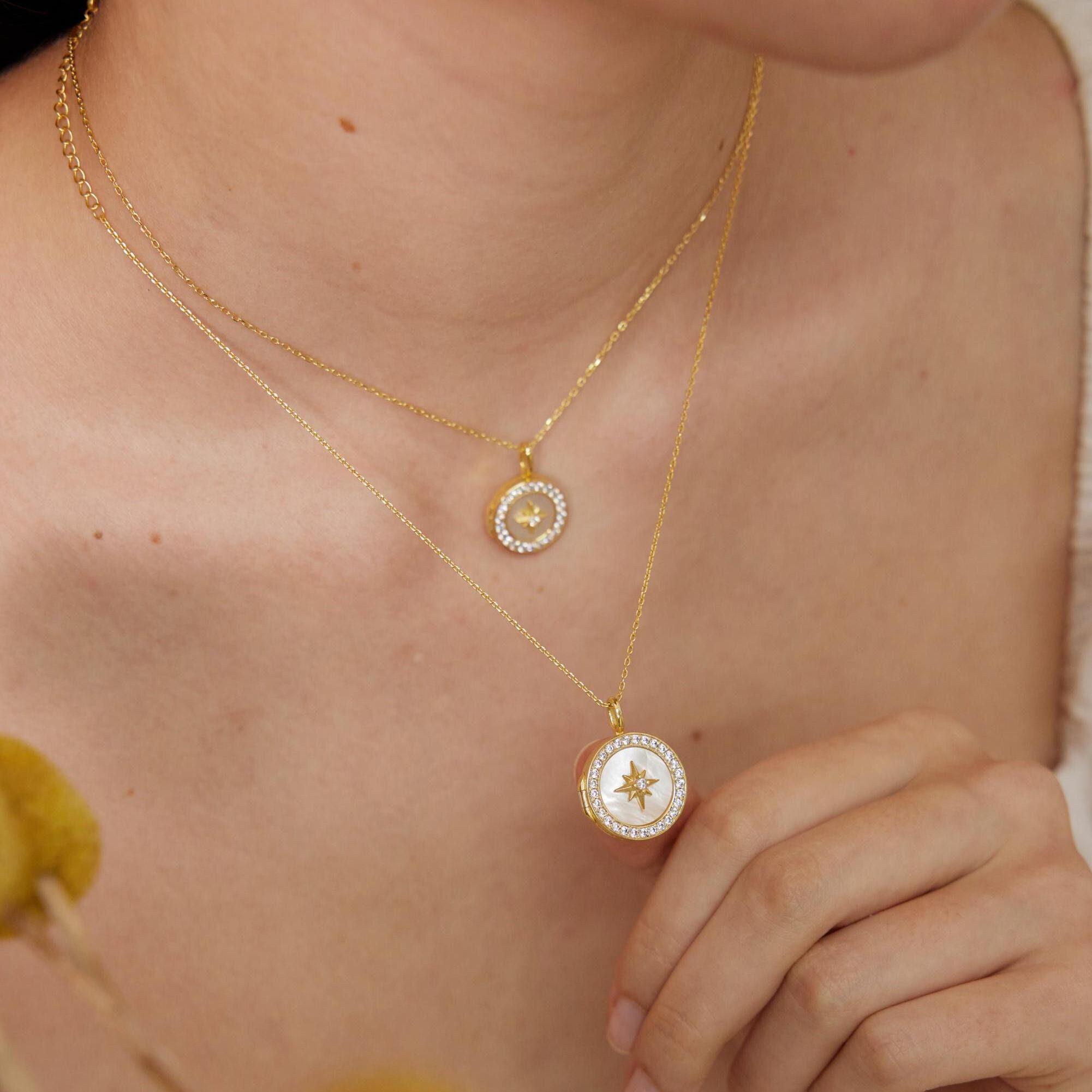 Mother of Pearl Northern Star locket • Wedding Gift • Photo Locket • Engraved Locket • Customized Locket • Gold Locket • Personalized locket