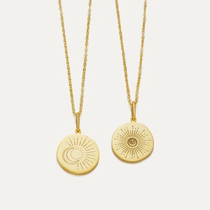 Sunburst Moon Necklace Personalized Moon Necklace Minimalist Sunshine Necklace Engraved Disc Personalized Necklace Gifts for Her image 5