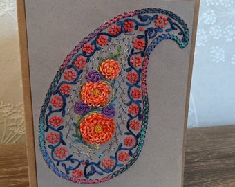 Paisley Cardstock Hand Embroidery Pattern, for greeting card or frame