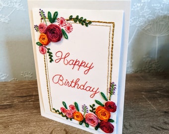 Happy Birthday Card Hand Embroidery Pattern: Floral DIY (PDF Download)