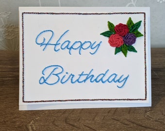 Roses Happy Birthday Hand Embroidery Pattern (PDF Download)