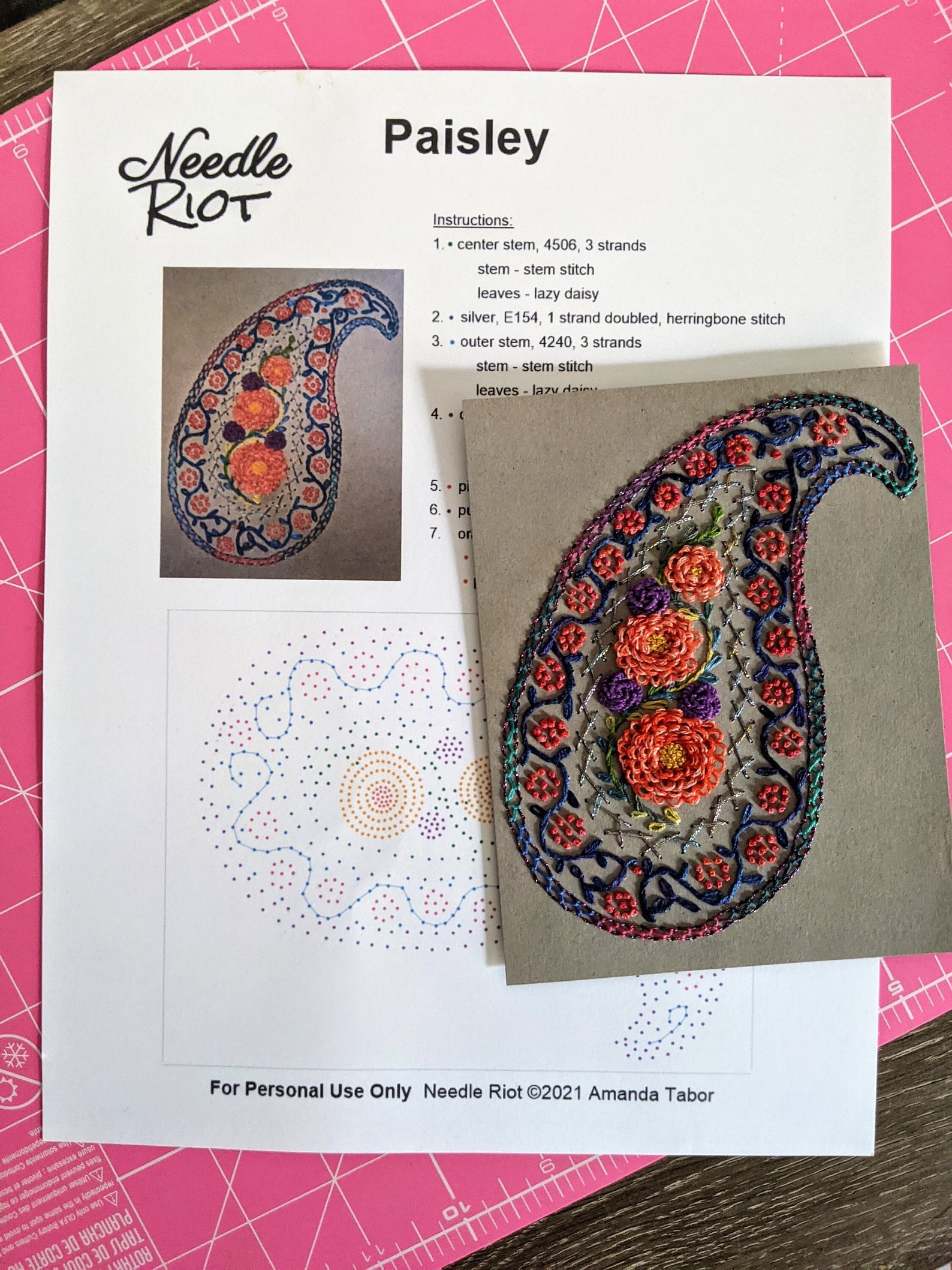 Paisley Cardstock Embroidery Pattern for Greeting Card or Etsy