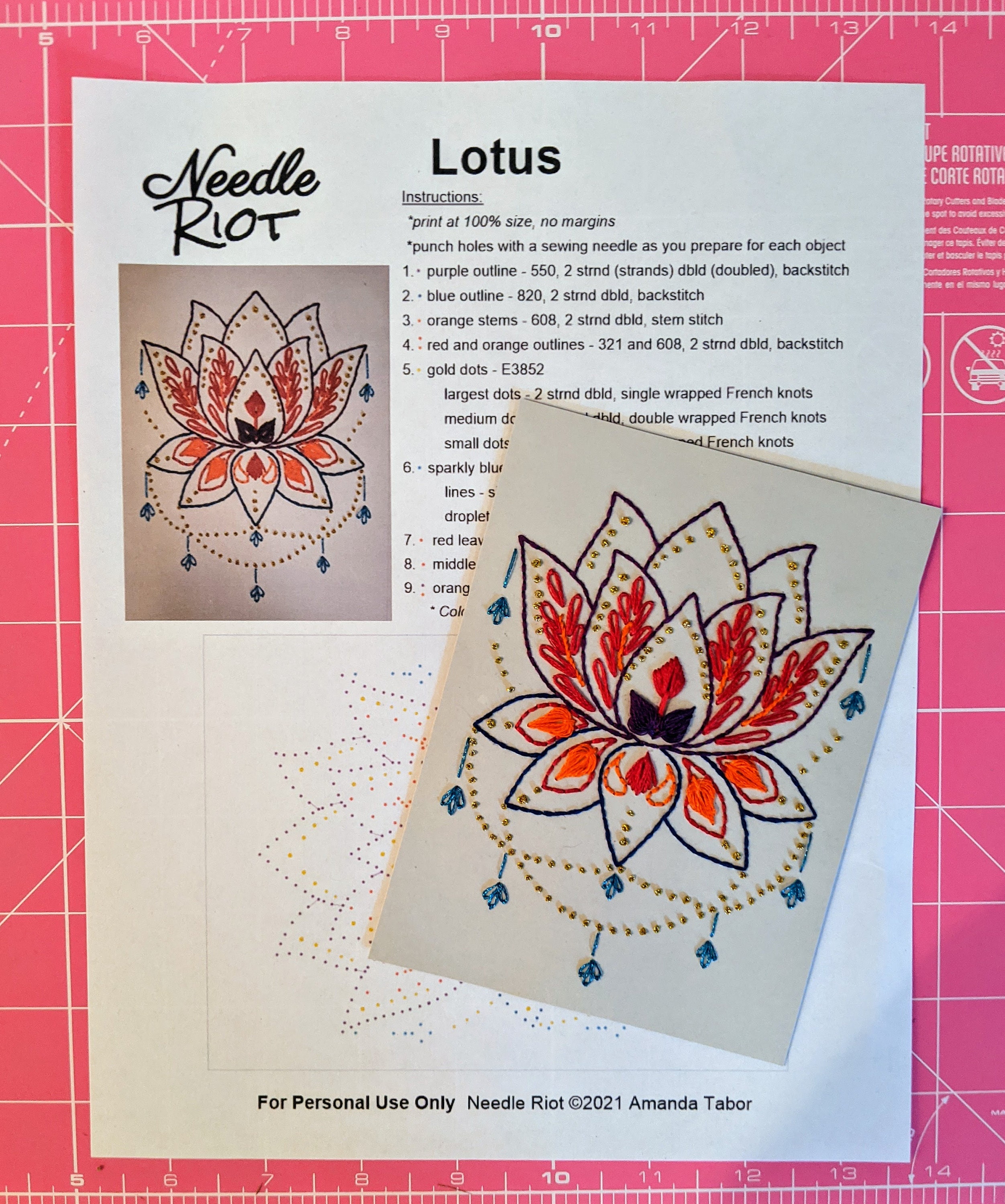 Buy Lotus Hand Embroidery Pattern: Beginner/intermediate (PDF