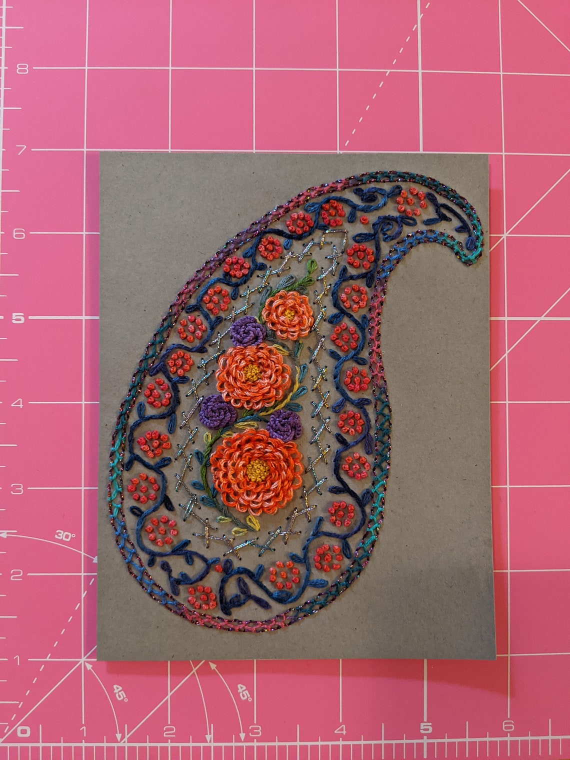 Paisley Cardstock Embroidery Pattern for Greeting Card or Etsy