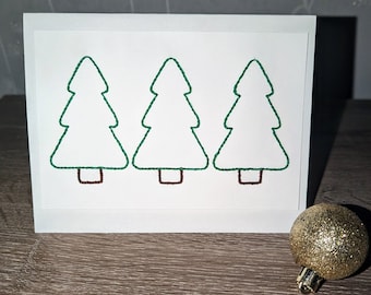 Modèle de carte brodé à la main trois sapins de Noël