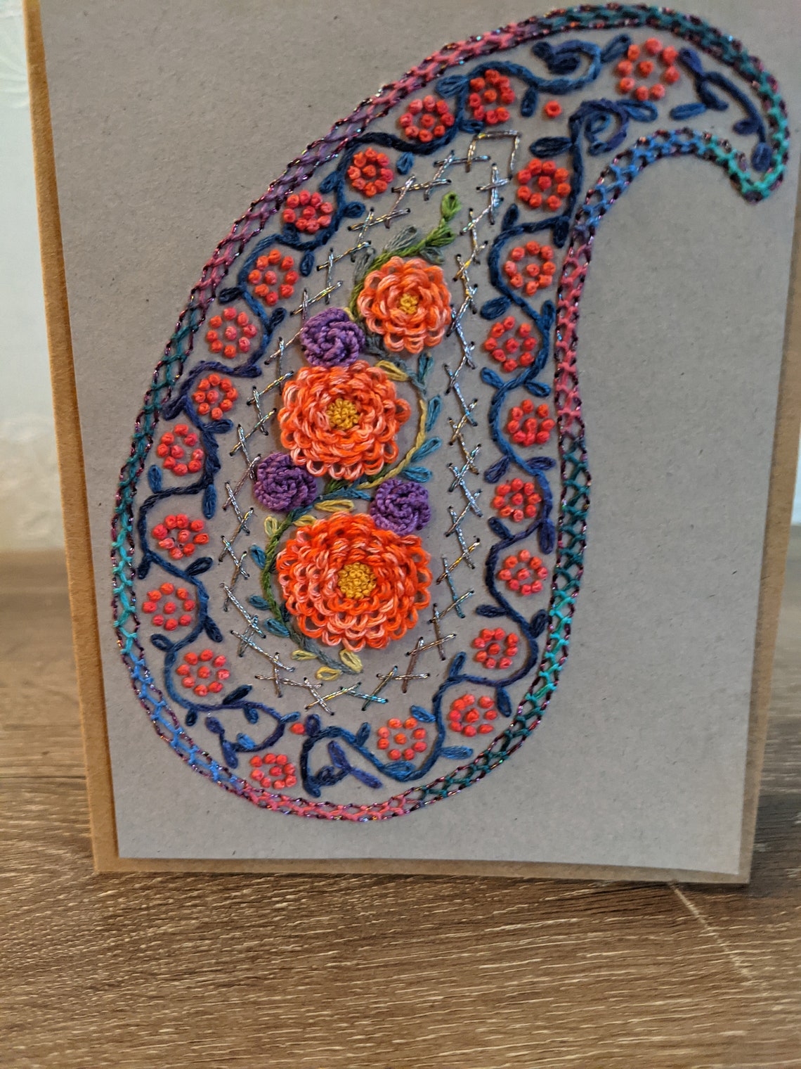 Paisley Cardstock Embroidery Pattern for Greeting Card or Etsy
