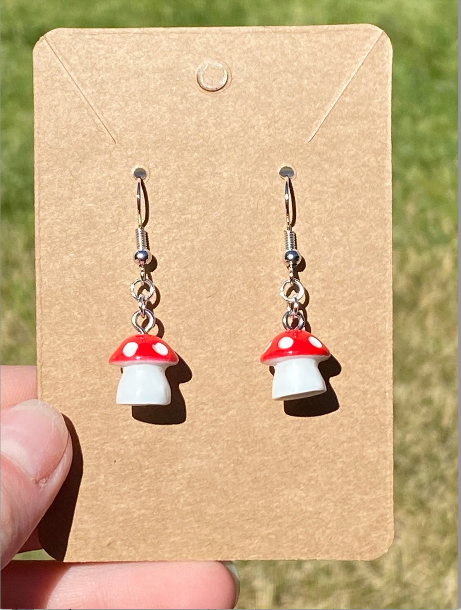 Cute mushroom earrings//silver tone brass perfect gift Etsy