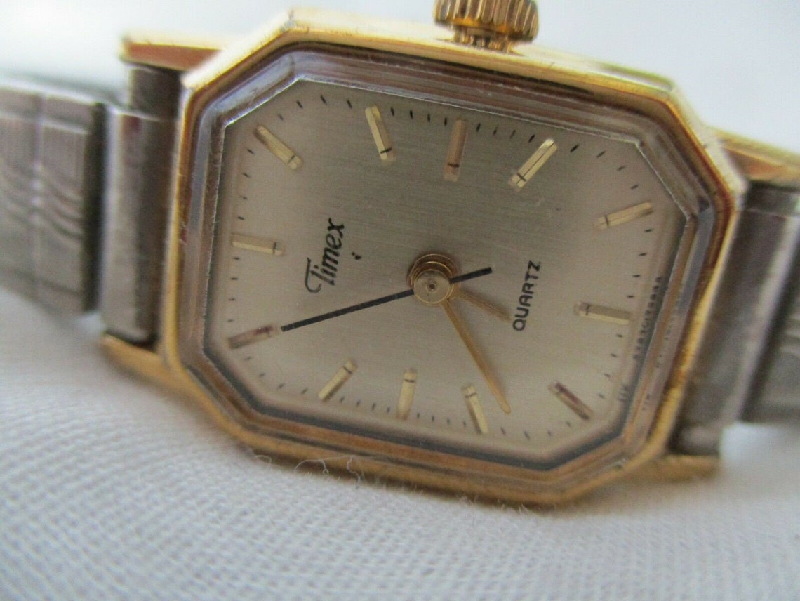 Timex Watch Gold Toned Rectangular Face Silver Toned Expansion | Etsy