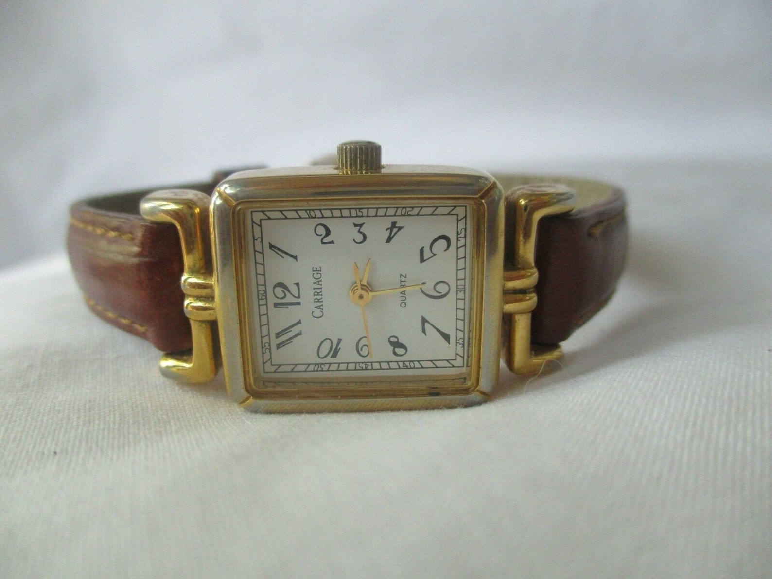Carriage Watch Gold Toned White Rectangular Face Elegant Etsy