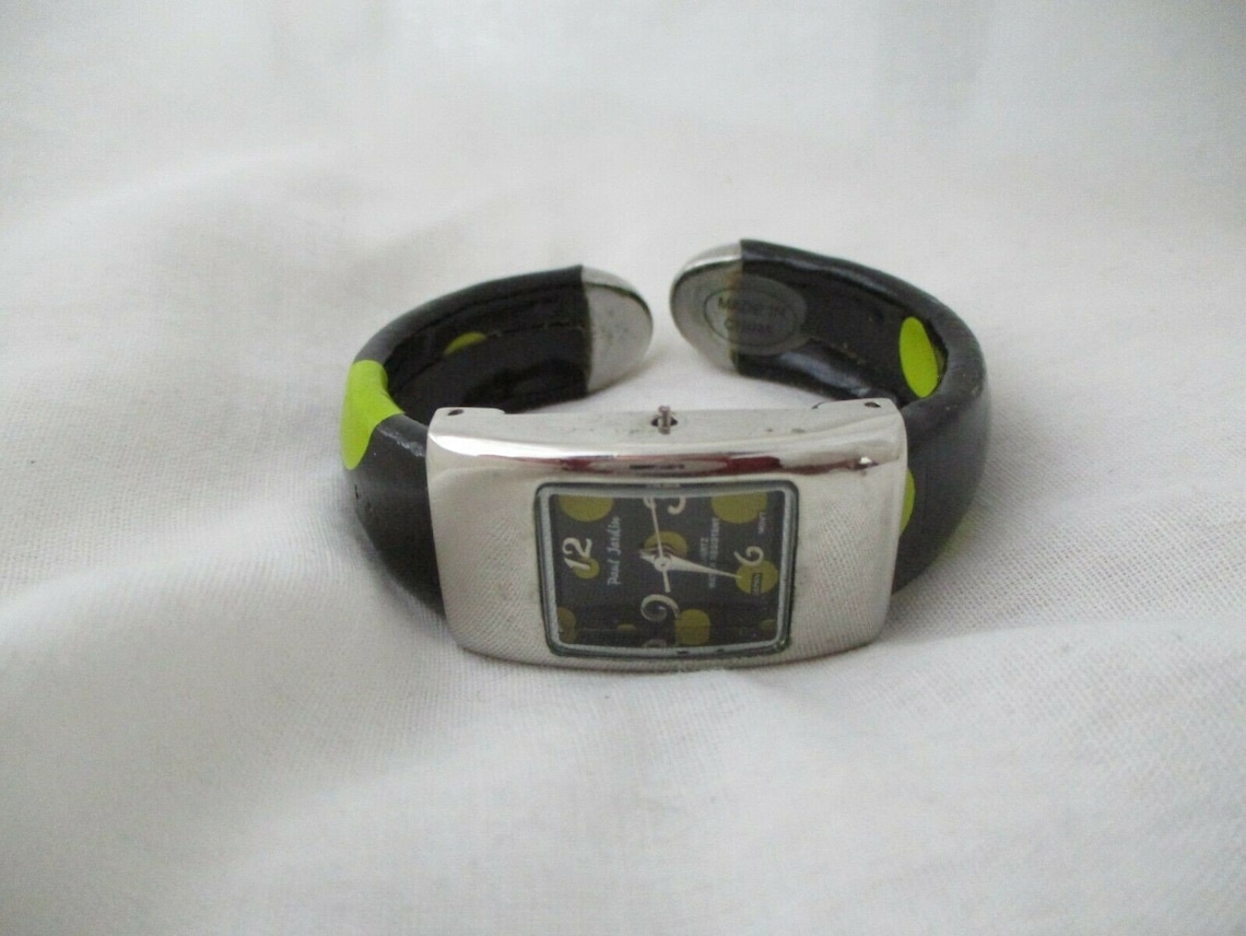 Paul Jardin Watch Black & Green Polka Dotted Cuff Band Silver Etsy