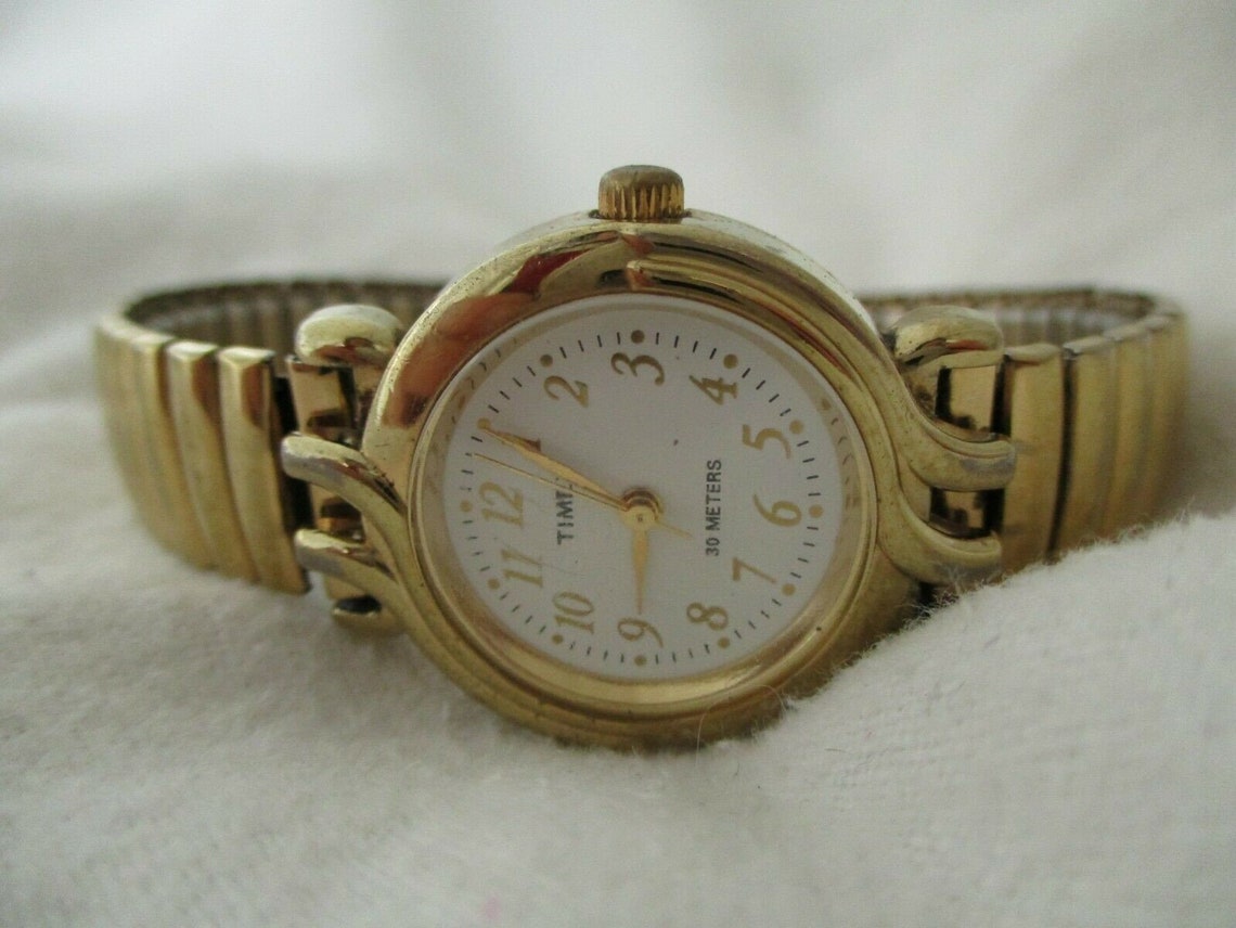 Timex Watch Gold Toned Expansion Band Elegant WR 30M Round Etsy