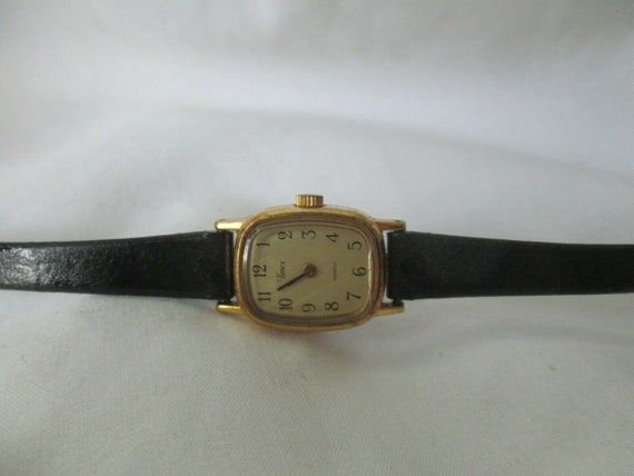 Timex Watch Gold Toned Rectangular Face Black Band Elegant | Etsy