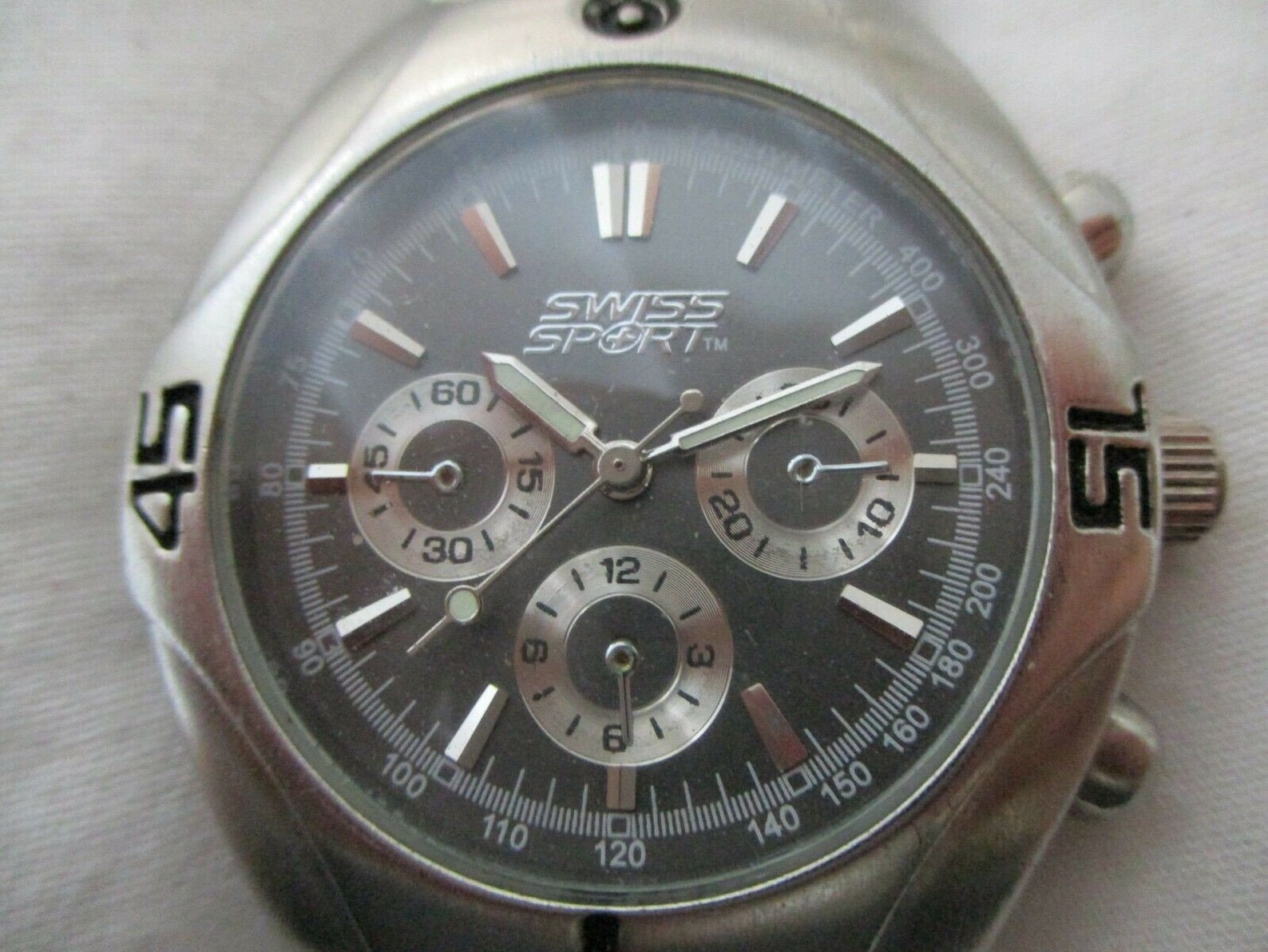 Swiss Sports Watch Stainless Steel Silver Toned Round Face Etsy