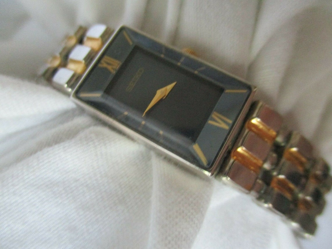 Seiko Rectangular Blue Dial Watch with Metal Link Bracelet | Etsy