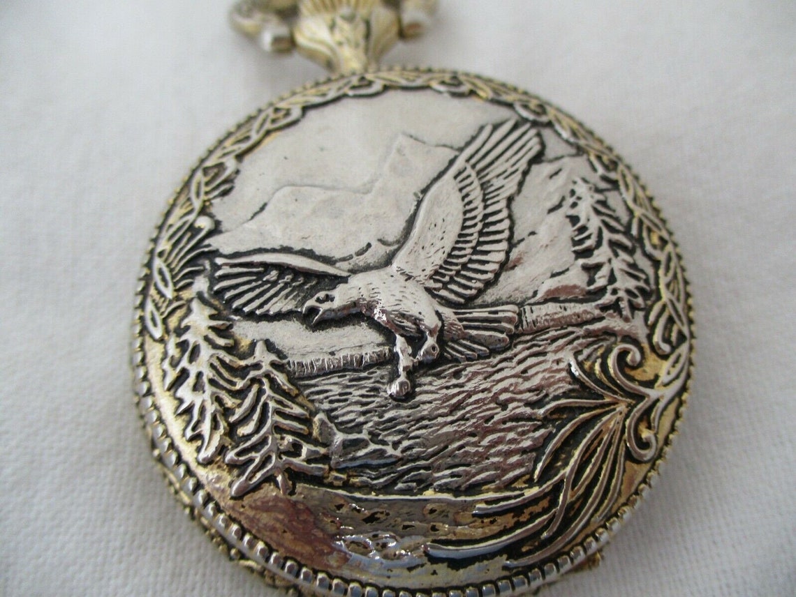 Armitron Pocket Watch Eagle Themed Gold & Silver Toned Roman Etsy