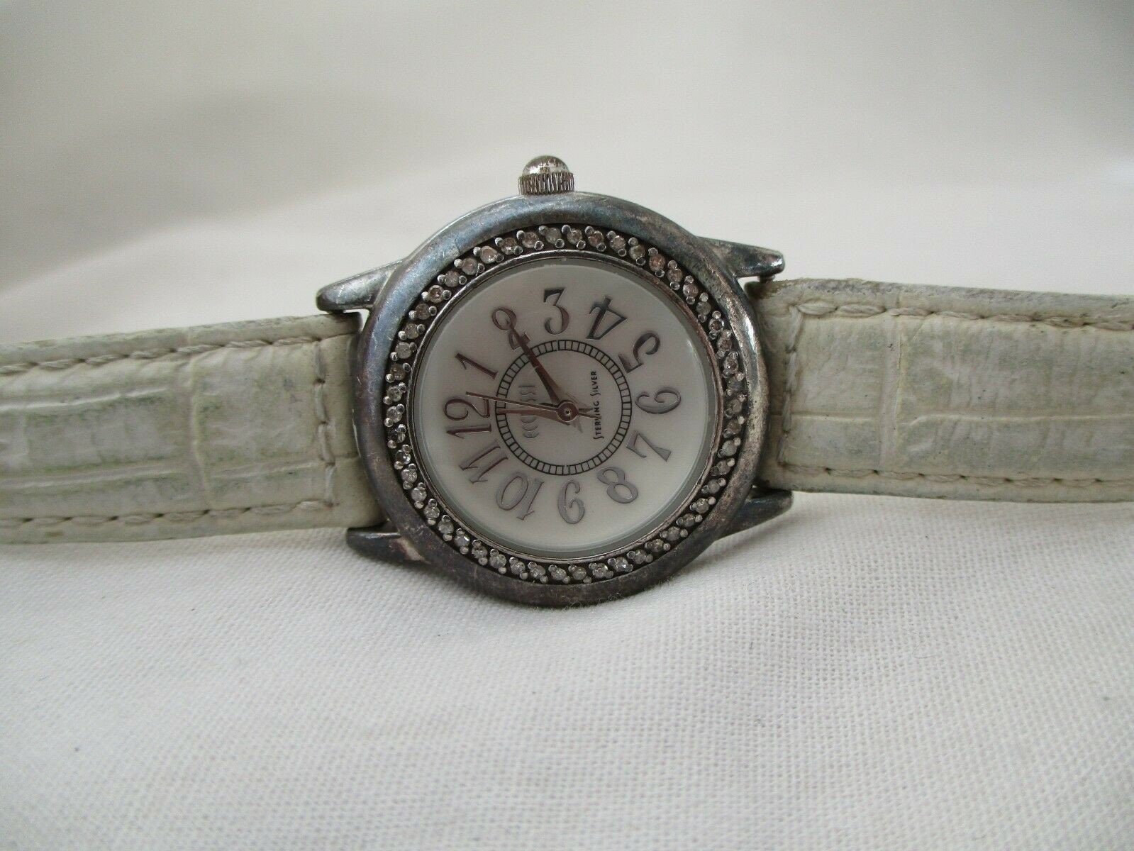 Ecclissi Watch Silver Toned White Leather Buckle Band Mother Etsy