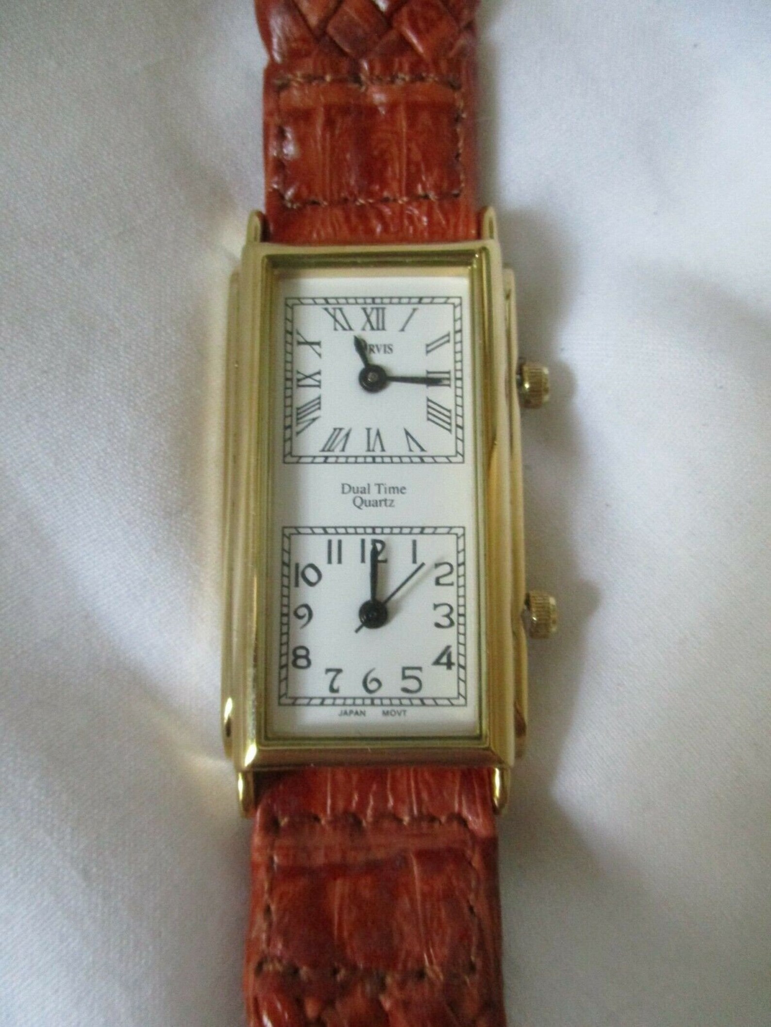 Orvis Dual Time Watch Rectangular Face Gold Toned Black Weave Etsy